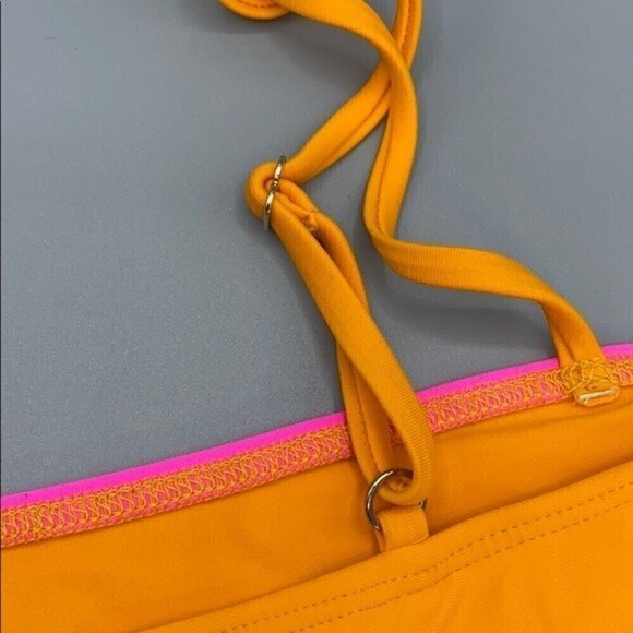 Ellejay Lauren Pink Orange Color Block Bandeau Bikini Top Size Large NWT - Picture 5 of 8